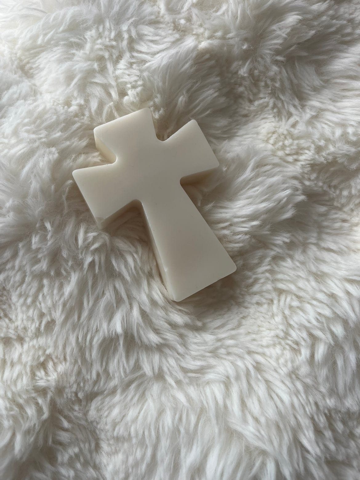 Bougie croix décorative blanche